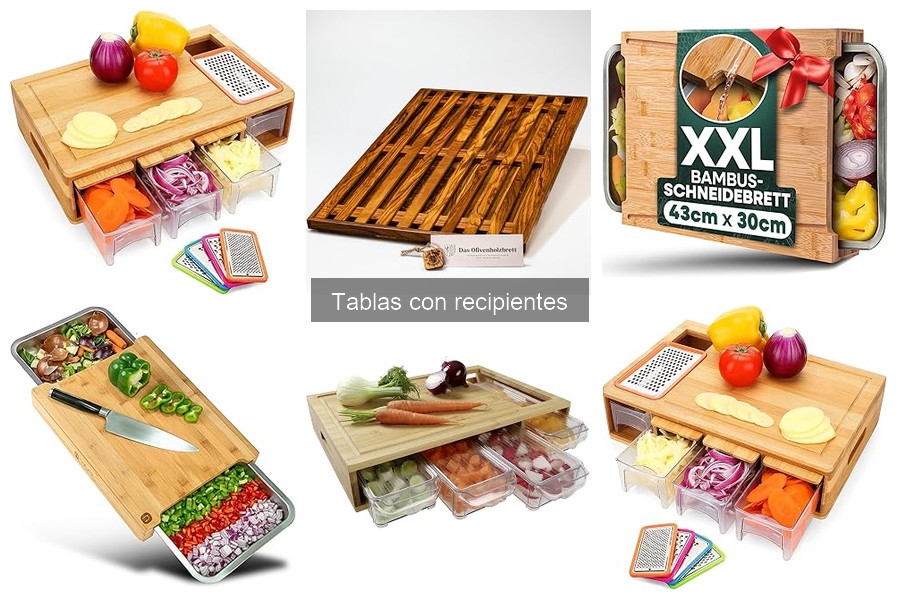 Diferentes tipos de tablas con recipientes para cocina gourmet